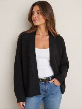 Banana Republic Open Front Cardigan | Size Large | Black Textured Knit NWT